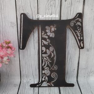 Rustic Floral Metal Wall Letter "T" Decor